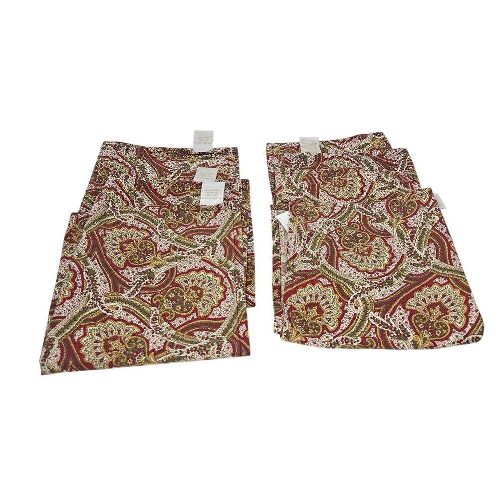 Lot of 6 Williams Sonoma Cotton Napkins Red Paisley Dinner Table Linen